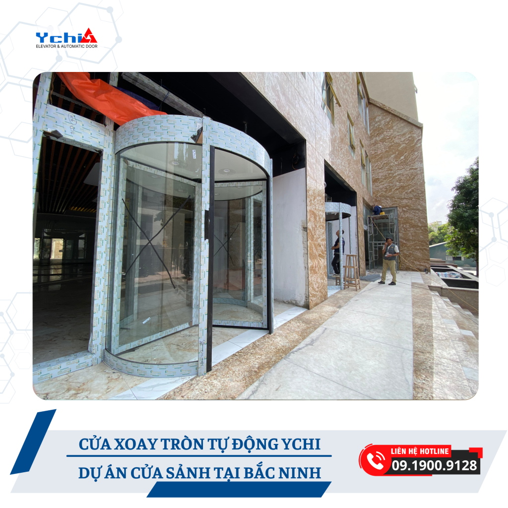 Cửa xoay tròn tự động được Ychi VIệt Nam thi công tại dự án Bắc Ninh