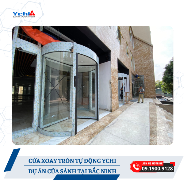 Cửa xoay tròn tự động được Ychi VIệt Nam thi công tại dự án Bắc Ninh