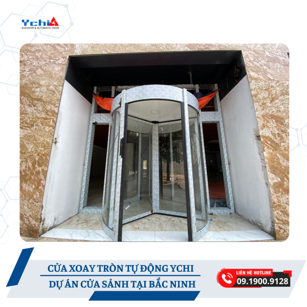 Cửa xoay tròn Ychi Việt Nam sản xuất, lắp đặt cho cửa sảnh