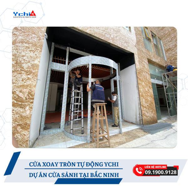 Kỹ thuật viên Ychi lắp đặt cửa xoay tròn tự động tại Bắc Ninh