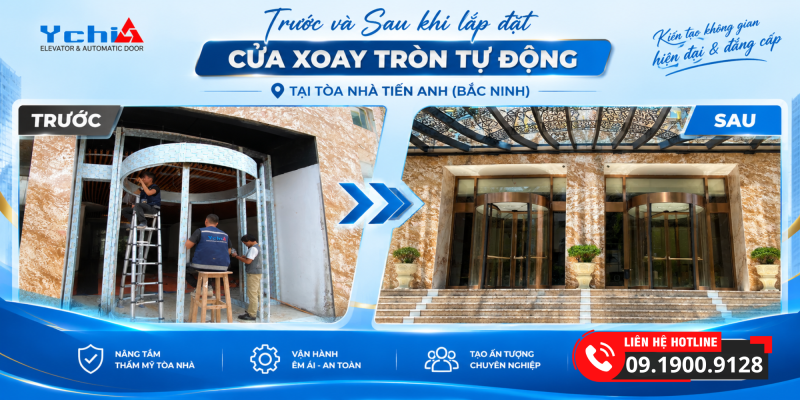 Cửa xoay tròn Ychi Việt Nam trong dự án tòa nhà tại Bắc Ninh